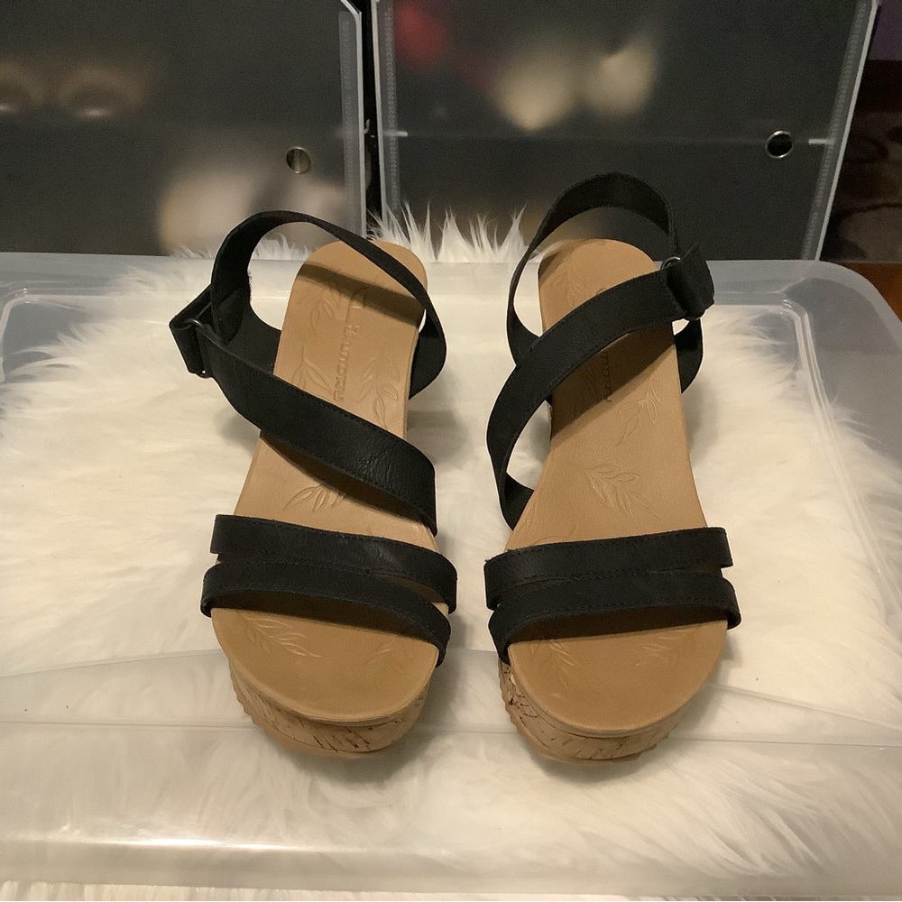 Ladies black wedge heel sandals